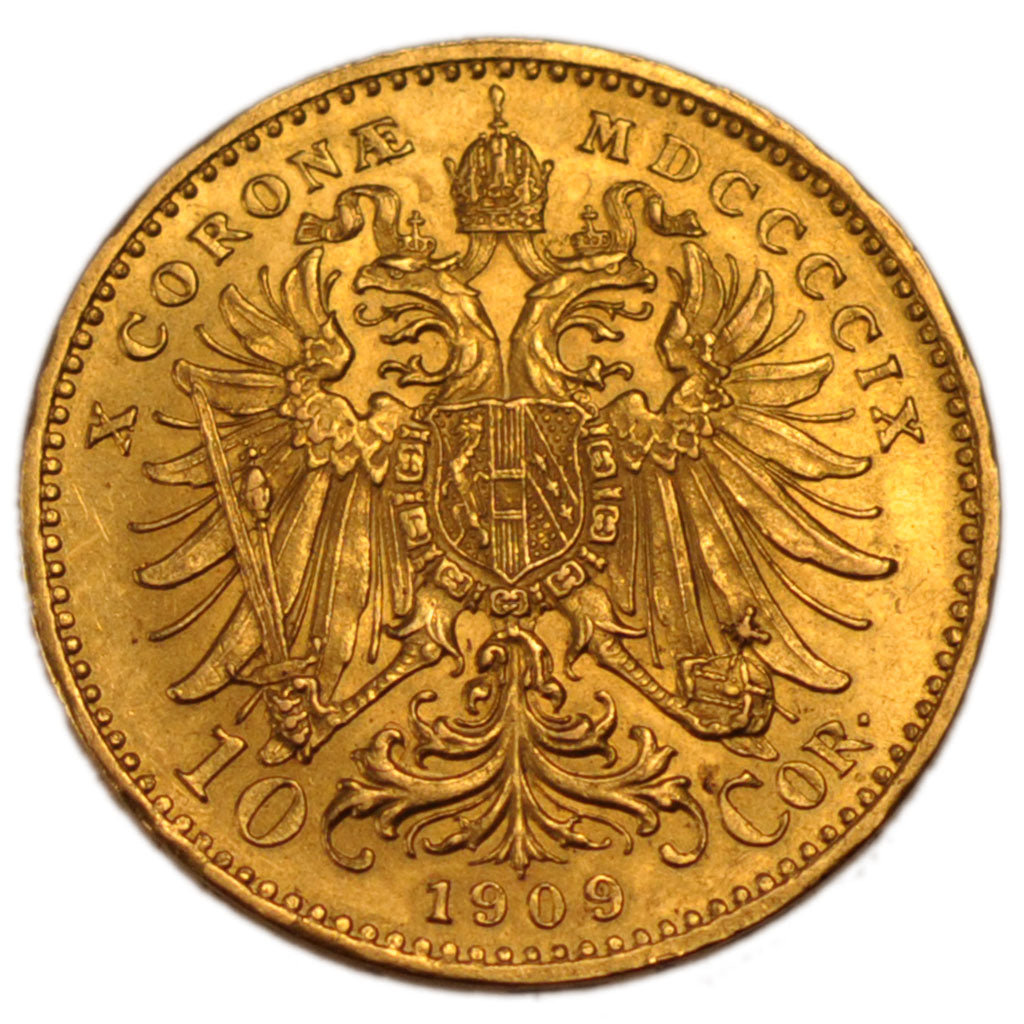 Austria, 10 Corona, 1909, KM #2816, MS(60-62), Gold, 19, 3.40