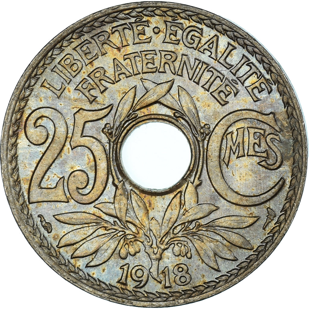 Moneta, Francja, Lindauer, 25 Centimes, 1918, AU(55-58), Miedź-Nikiel, KM:867a