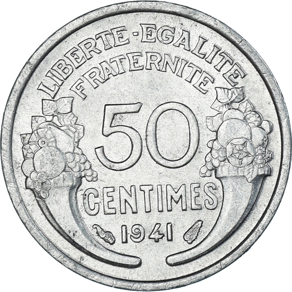 Moeda, França, Morlon, 50 Centimes, 1941, Paris, AU(55-58), Alumínio