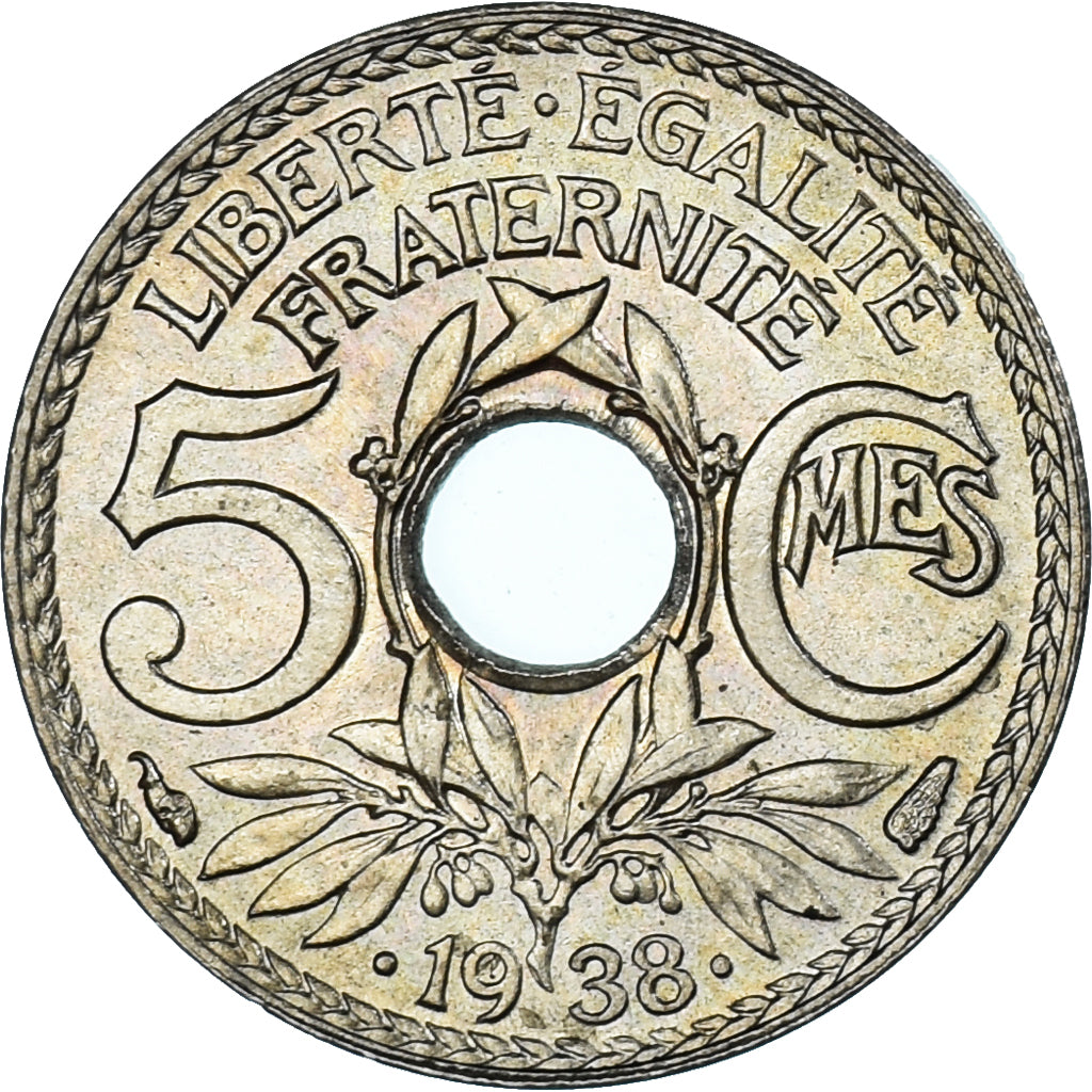 Munten, Frankrijk, Lindauer, 5 Centimes, 1938, PR, Nickel-Bronze, KM:875a