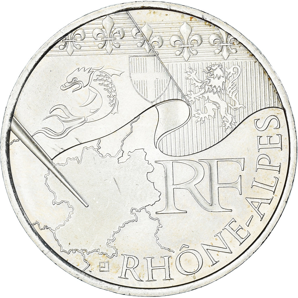 France, 10 Euro, 2010, Paris, Rhône-Alpes, MS(60-62), Silver, KM:1670