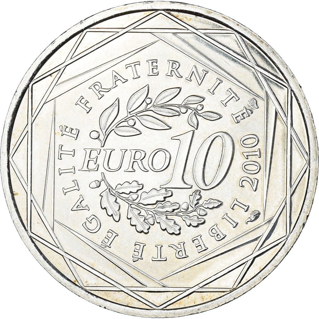 France, 10 Euro, 2010, Paris, Rhône-Alpes, MS(60-62), Silver, KM:1670