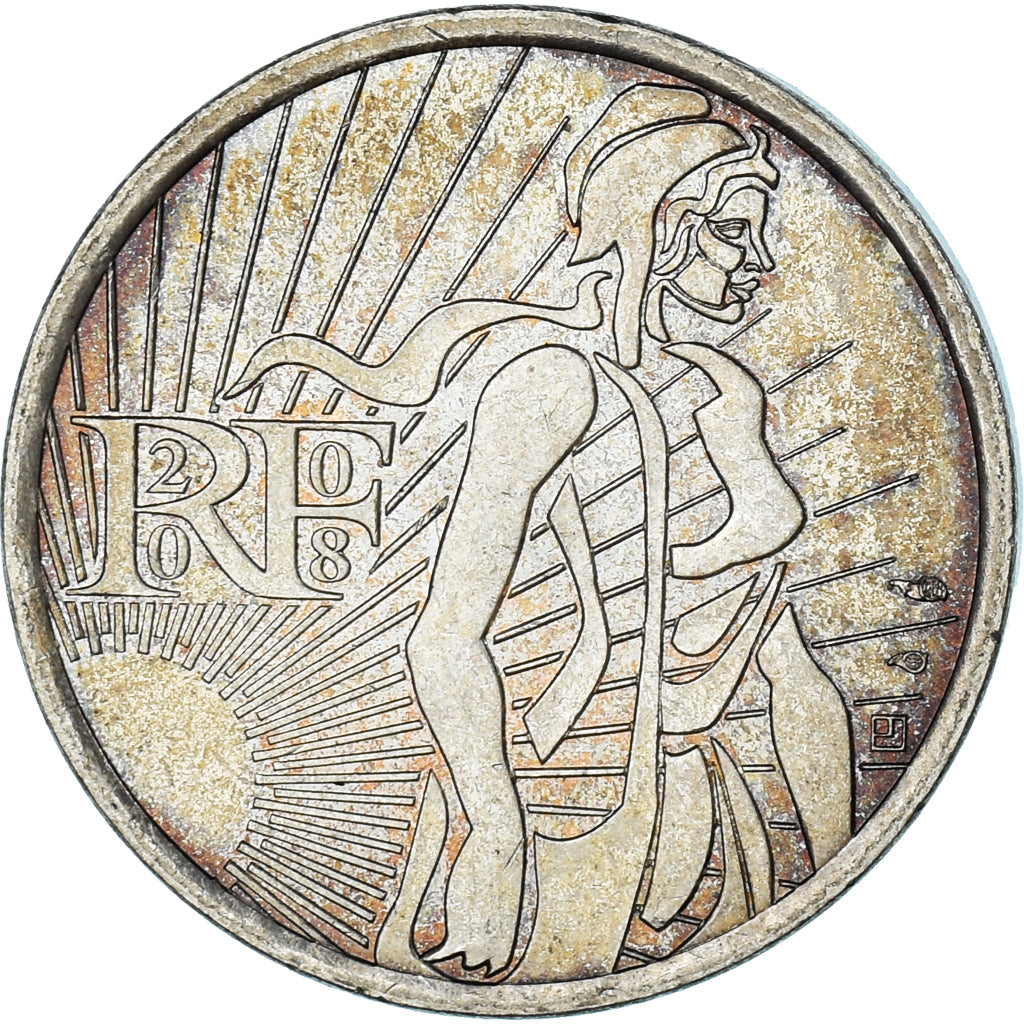 Francia, 5 Euro, 2008, Semeuse, MBC+, Plata, KM:1534