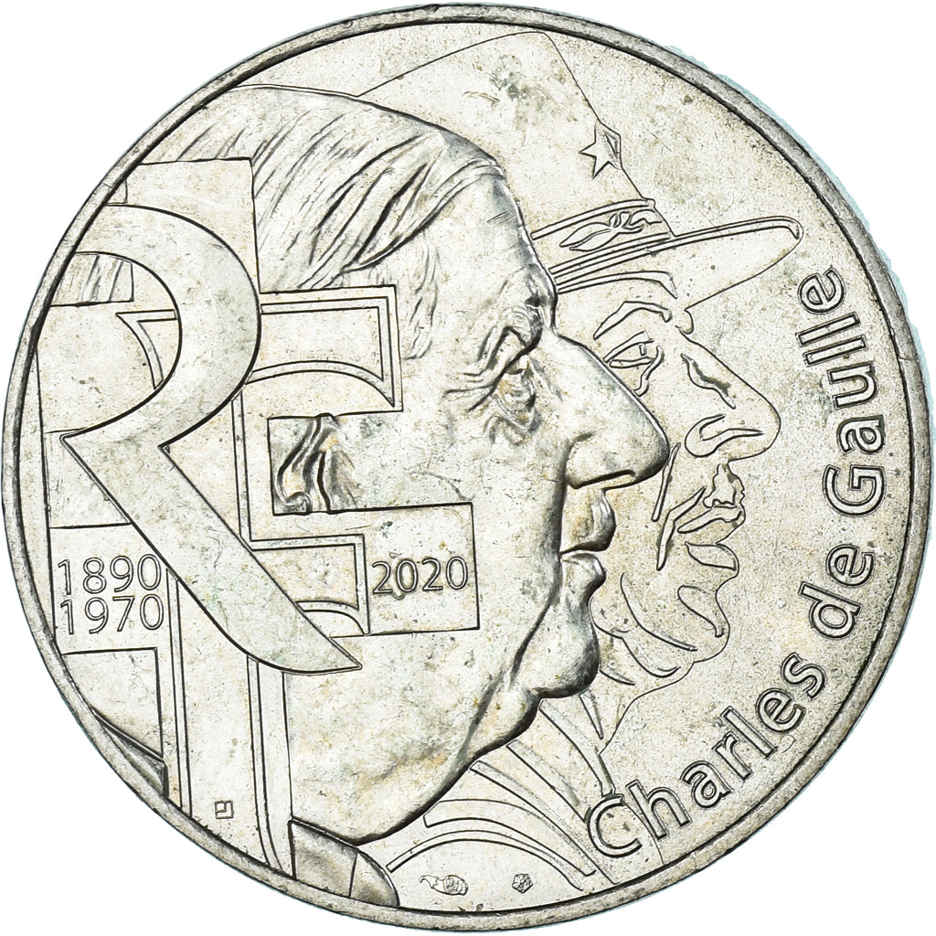 France, 10 Euro, 2020, Charles de Gaulle, AU(55-58), Silver