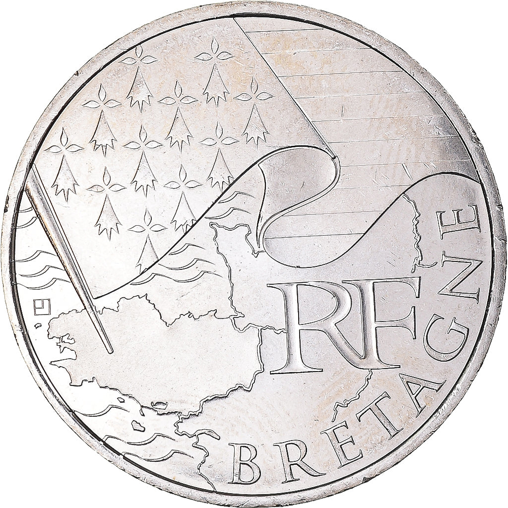 France, 10 Euro, 2010, Bretagne, MS(60-62), Silver
