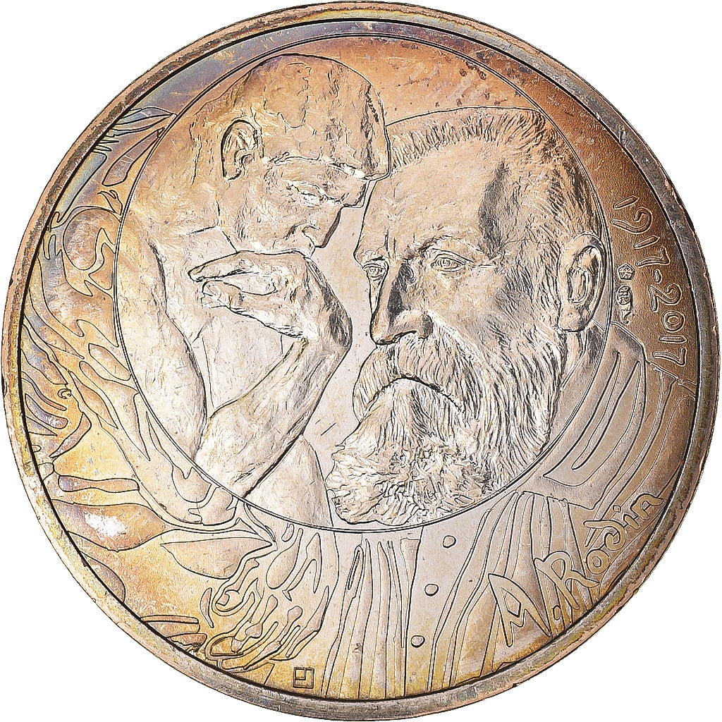 France, 10 Euro, 2017, Centenaire du décès d'Auguste Rodin, MS(63), Silver