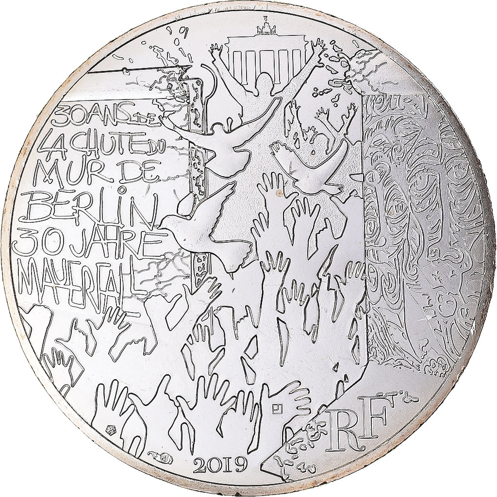Francja, 10 Euro, 2019, Monnaie de Paris, Chute du mur de Berlin, MS(64), Srebro