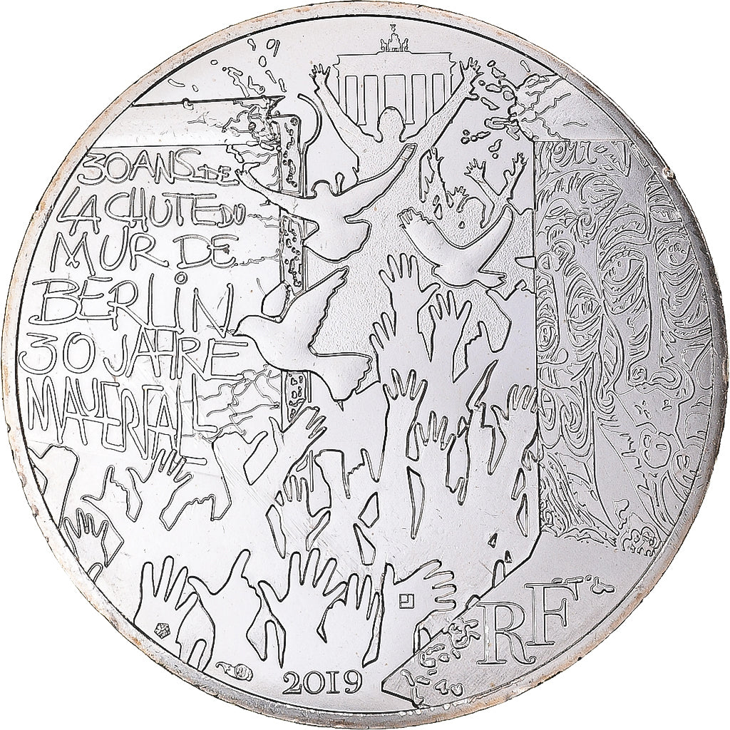 France, 10 Euro, 2019, Monnaie de Paris, Chute du mur de Berlin, MS(64), Silver
