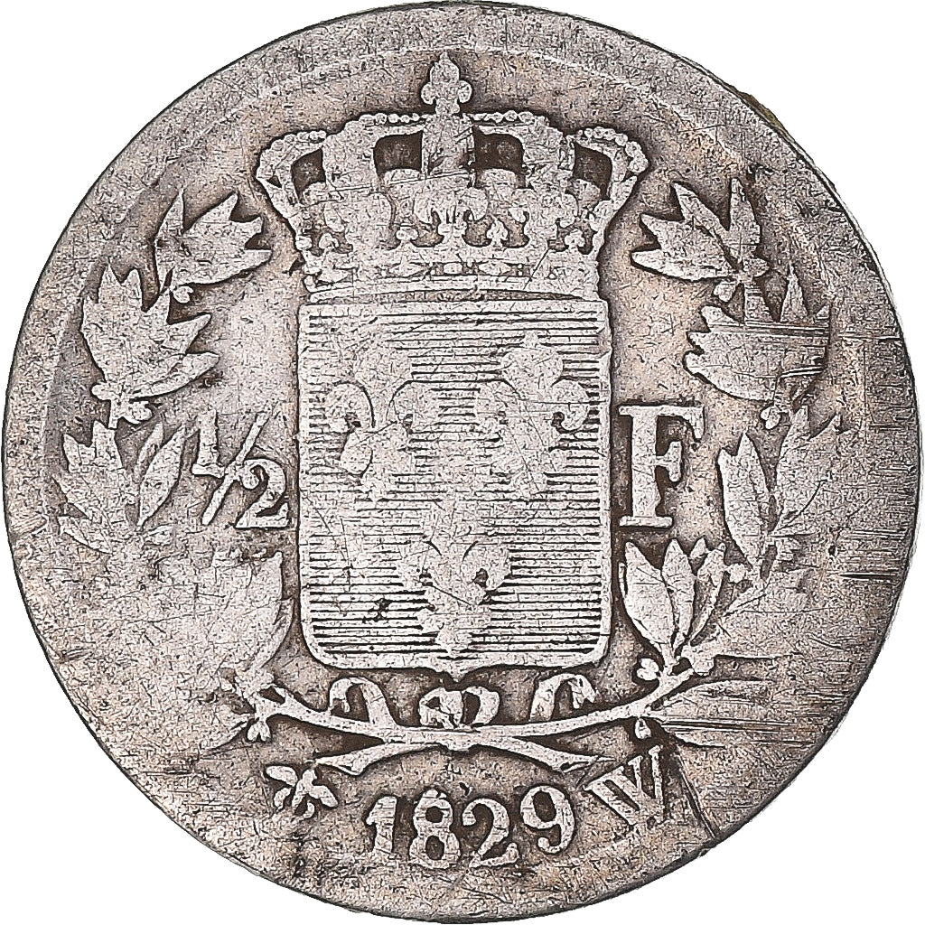 Coin, France, Charles X, 1/2 Franc, 1829, Lille, VG(8-10), Silver, KM:723.13