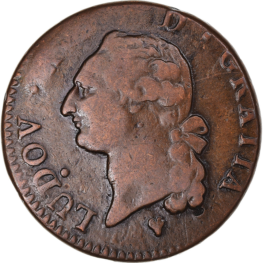 Coin, France, Louis XVI, Sol ou sou, 1791, Strasbourg, VF(30-35), Copper