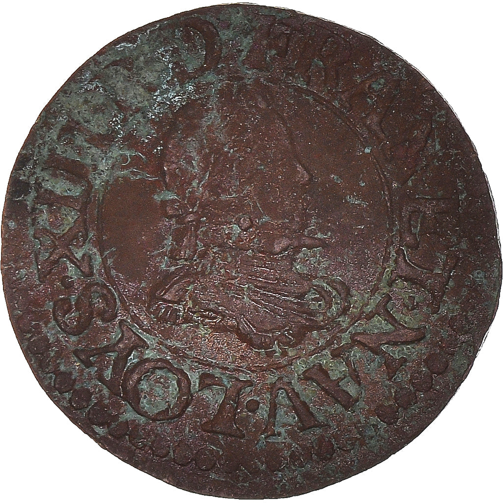 Moeda, França, Louis XIII, Denier Tournois, 1619, Poitiers, VF(20-25), Cobre