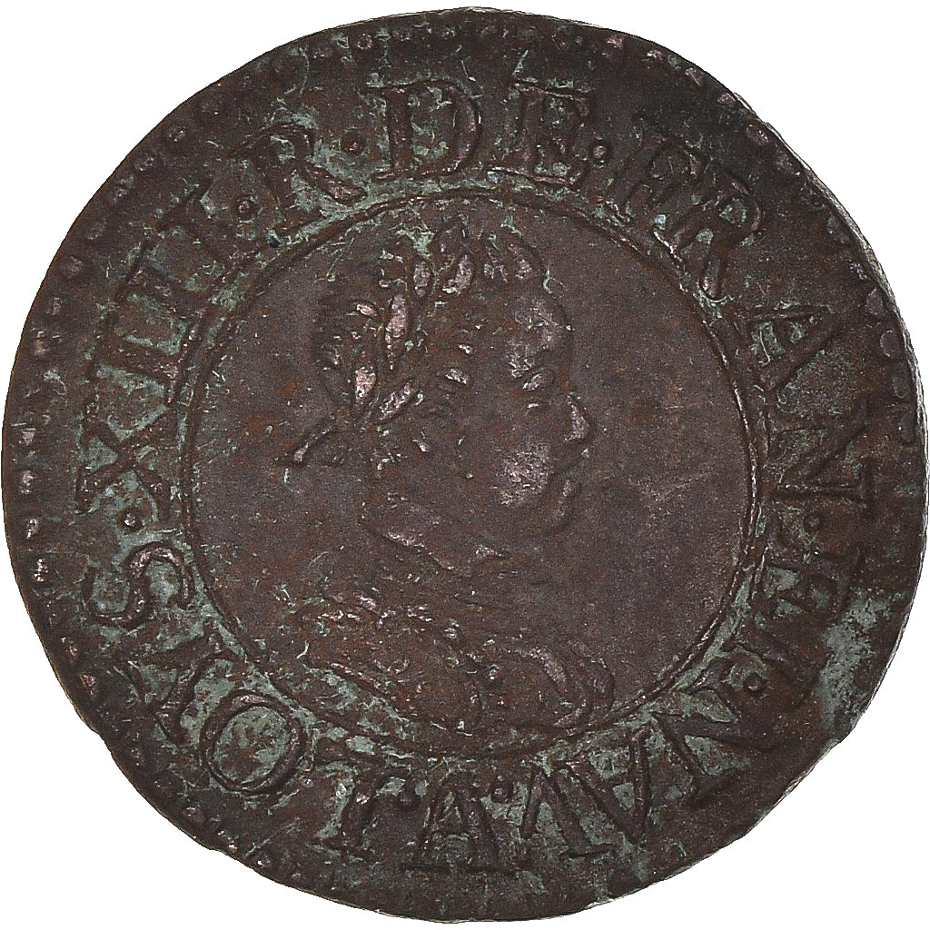 Coin, France, Louis XIII, Denier Tournois, 1617, Paris, EF(40-45), Copper