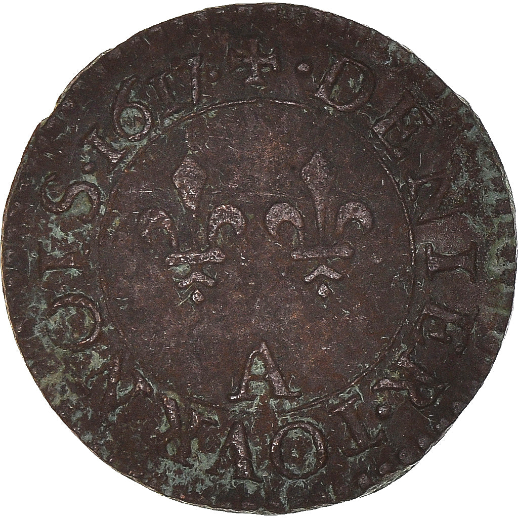 Coin, France, Louis XIII, Denier Tournois, 1617, Paris, EF(40-45), Copper