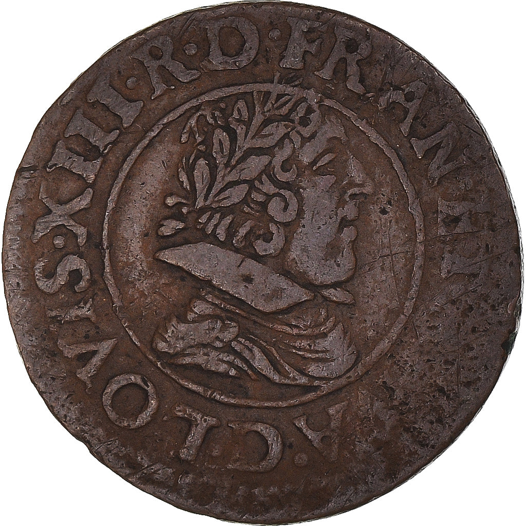 Monnaie, France, Louis XIII, Double Tournois, 1629, Lyon, TTB, Cuivre