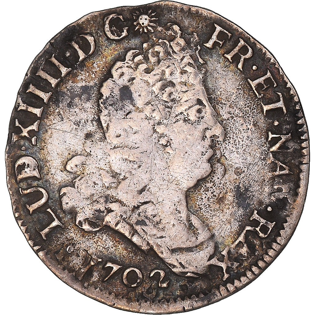 Moneta, Francia, Louis XIV, 5 Sols aux insignes, 1702, Dijon, MB, Argento
