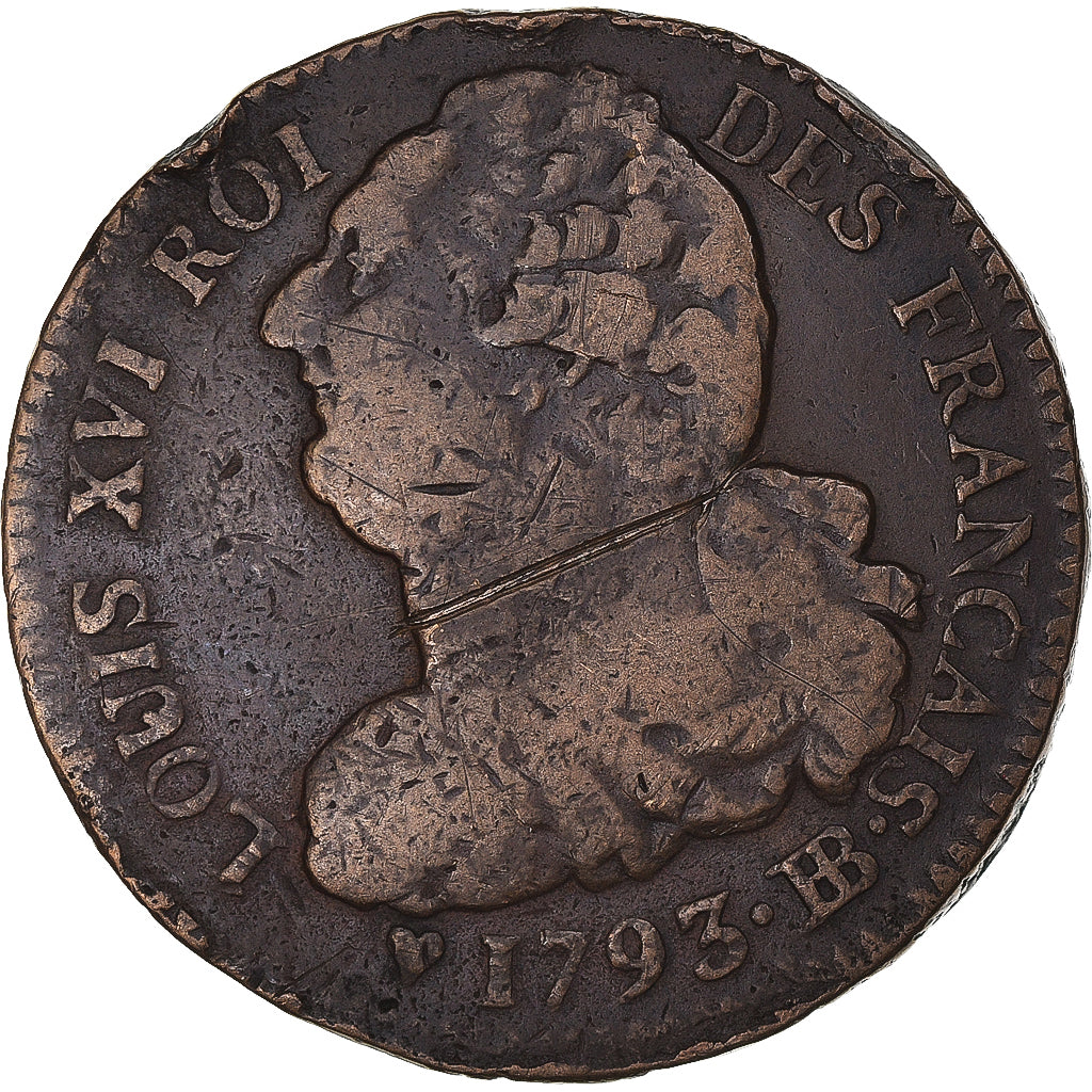 Coin, France, 2 Sols, 1793 - An 5, Strasbourg, Roi des Français, VF(30-35)
