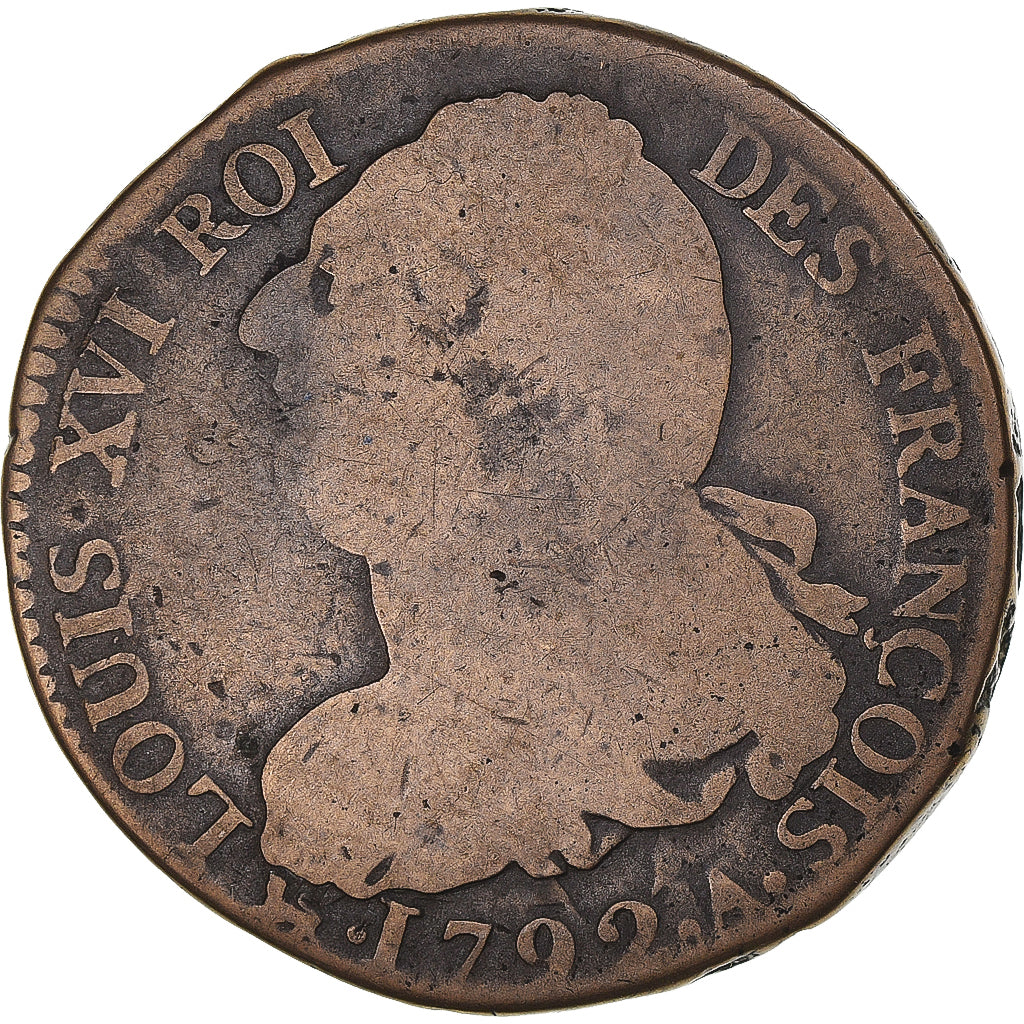 Moneta, Francja, Louis XVI, 2 Sols, 1792 / AN 4, Paris, F(12-15), Miedź