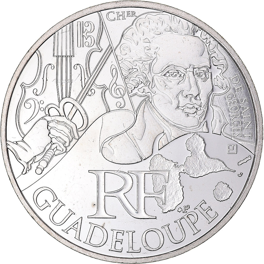 France, 10 Euro, 2012, Guadeloupe, MS(63), Silver