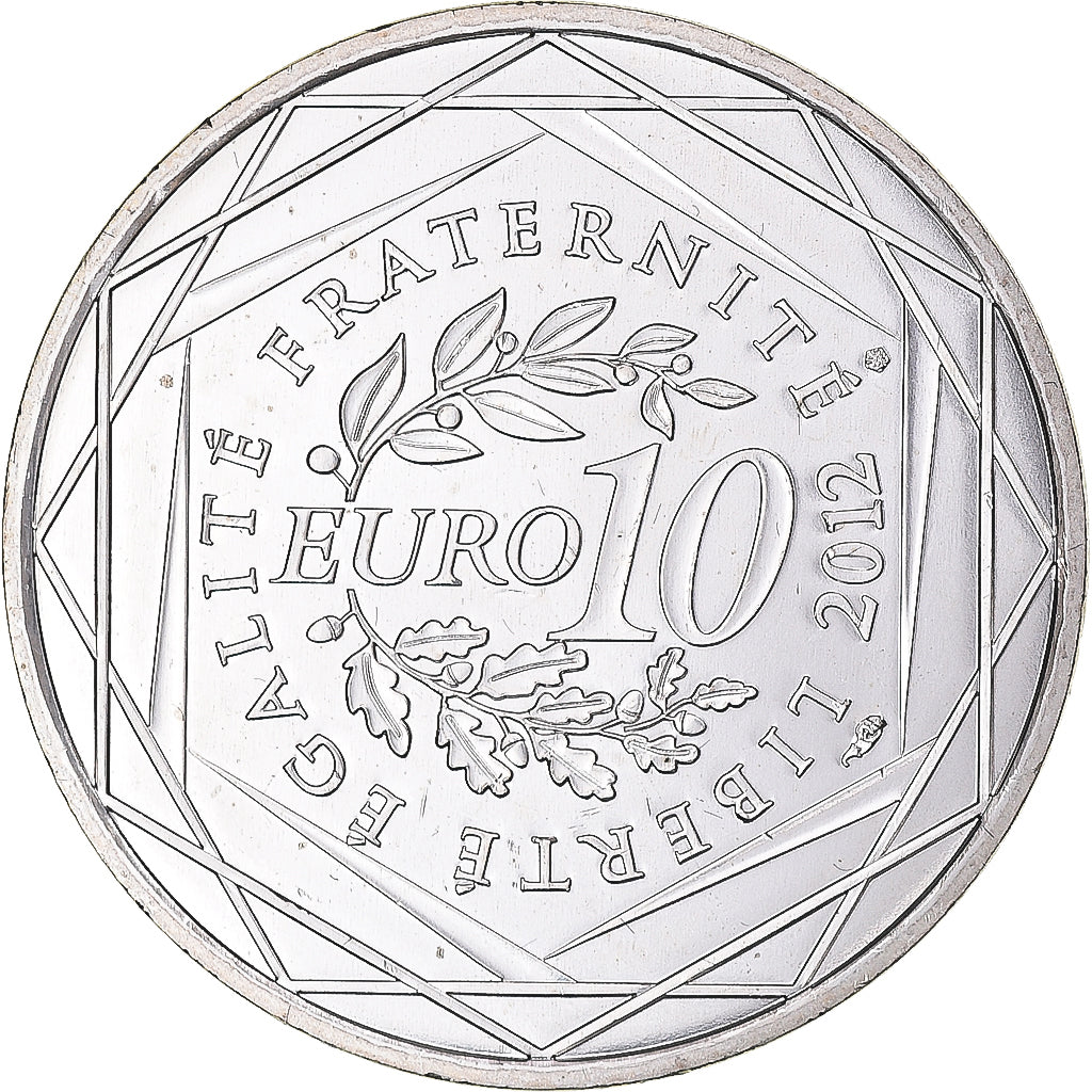 France, 10 Euro, 2012, Guadeloupe, MS(63), Silver