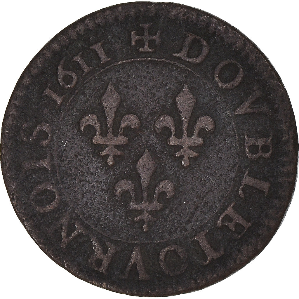 Coin, France, Louis XIII, Double Tournois, 1611, Paris, EF(40-45), Copper