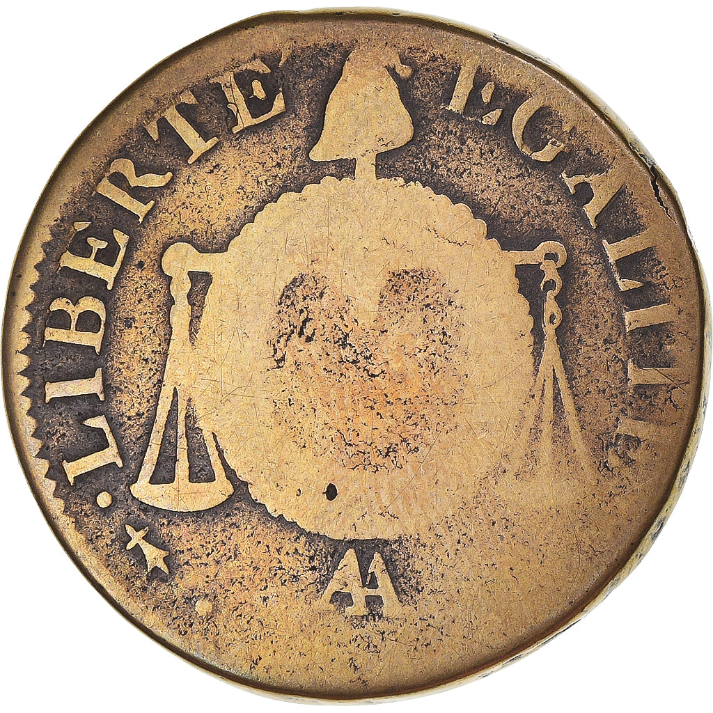 Coin, France, Sol à la balance, 1793 - AN II, Metz, VG(8-10), Copper