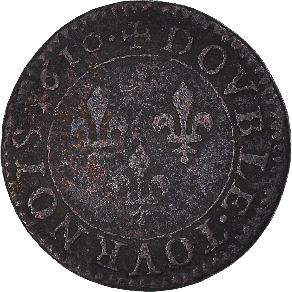 Coin, France, Henri IV, Double Tournois, 1610, Paris, F(12-15), Copper