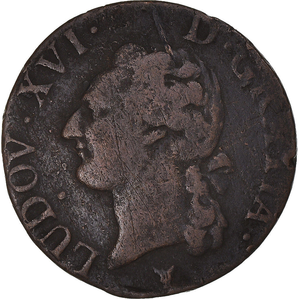 Coin, France, Louis XVI, 1/2 Sol, 1791, Limoges, VF(20-25), Copper