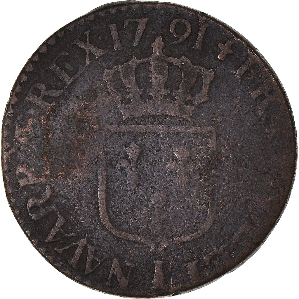 Coin, France, Louis XVI, 1/2 Sol, 1791, Limoges, VF(20-25), Copper
