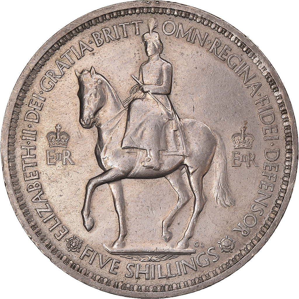Coin, Great Britain, Elizabeth II, 5 Shillings, 1953, EF(40-45), Copper-nickel