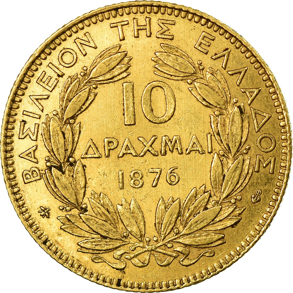 Moneda, Grecia, George I, 10 Drachmai, 1876, Paris, EBC, Oro, KM:48