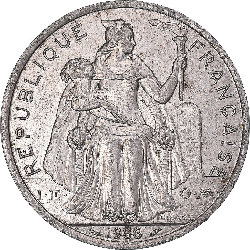 Moneda, Polinesia francesa, 5 Francs, 1986, MBC+, Aluminio