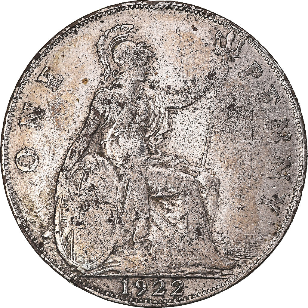 Coin, Great Britain, George V, Penny, 1922, VF(20-25), Silver Plated Copper