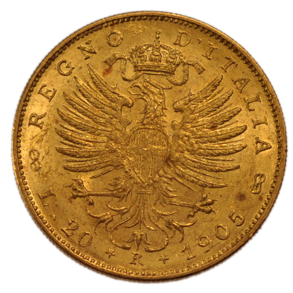 Italy, 20 Lire, 1905, Roma, KM #37, MS(60-62), Gold, 6.50