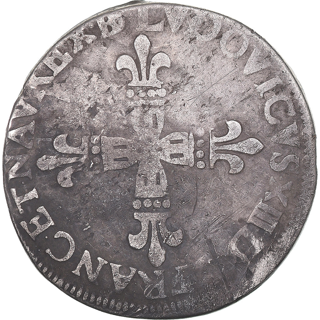 Moeda, França, Louis XIII, 1/4 Ecu, 1611, Pau, VF(30-35), Prata, Gadoury:30