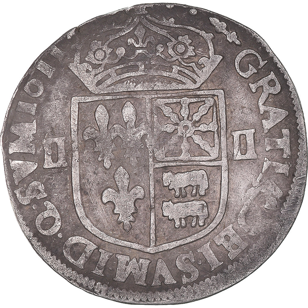 Moeda, França, Louis XIII, 1/4 Ecu, 1611, Pau, VF(30-35), Prata, Gadoury:30