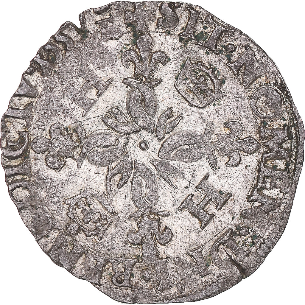 Moneda, Francia, Henri II, Douzain aux croissants, Troyes, BC+, Vellón