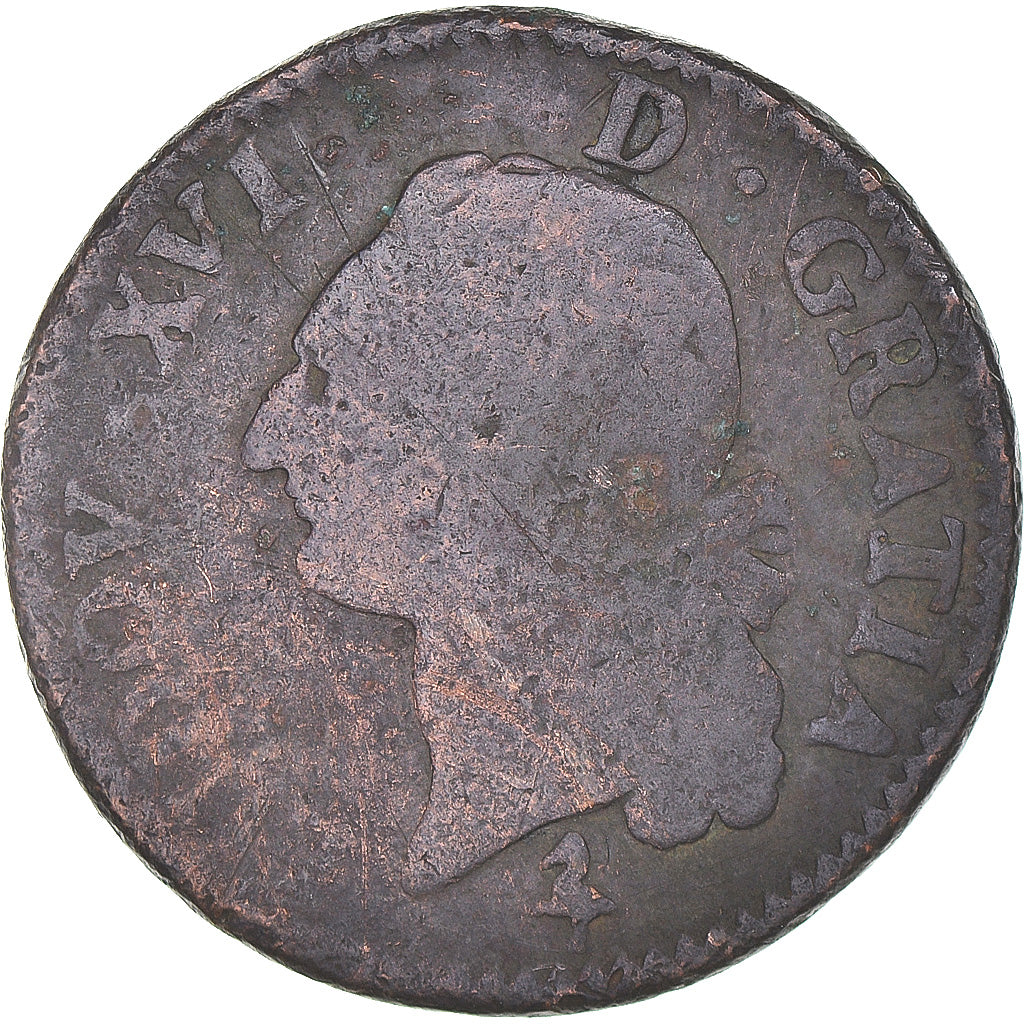 Coin, France, Louis XVI, Sol, 1791, Paris, VG(8-10), Bronze, Gadoury:350