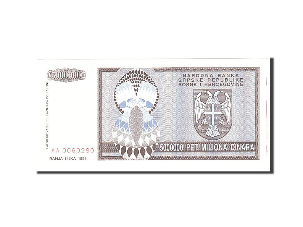 Banknote, Bosnia - Herzegovina, 5 Million Dinara, 1993, Undated, KM:143a