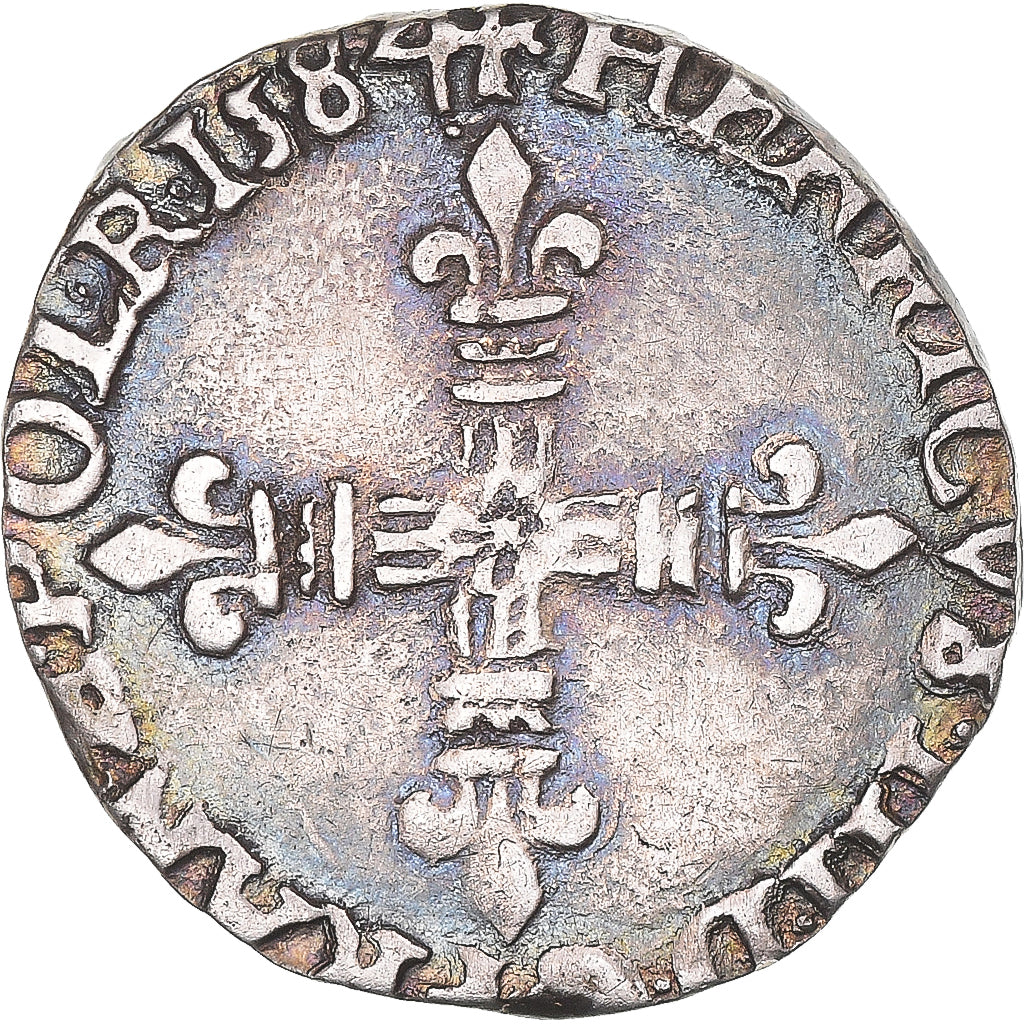 Moeda, França, Henri III, 1/8 Ecu, 1584, Bayonne, EF(40-45), Prata, Gadoury:485