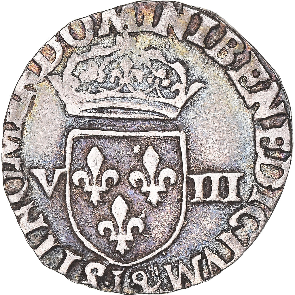 Moeda, França, Henri III, 1/8 Ecu, 1584, Bayonne, EF(40-45), Prata, Gadoury:485