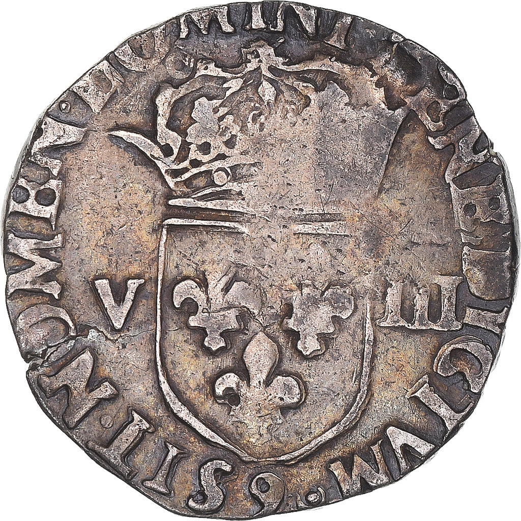 Moneta, Francia, Henri III, 1/8 Ecu, 1581, Rennes, MB+, Argento, Gadoury:485