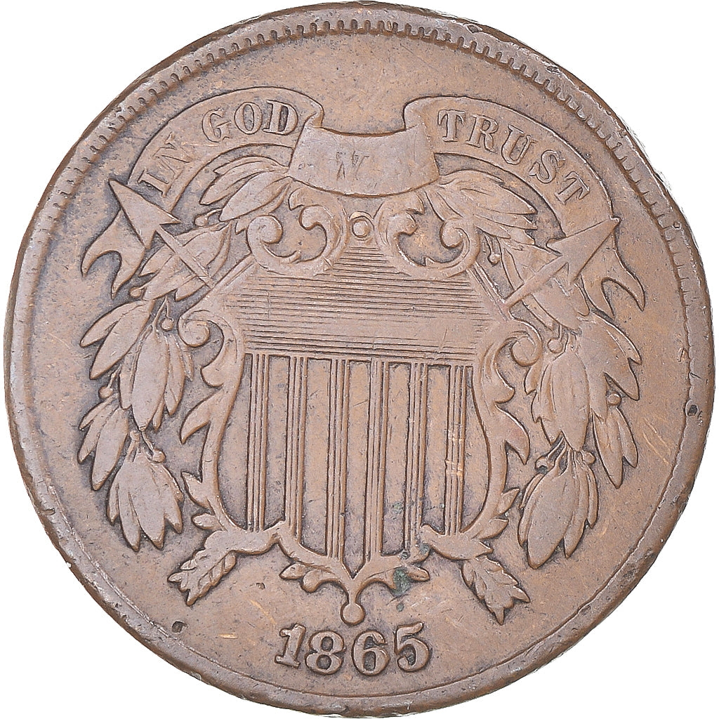 Moneta, USA, 2 Cents, 1865, Philadelphia, EF(40-45), Copper-Zinc