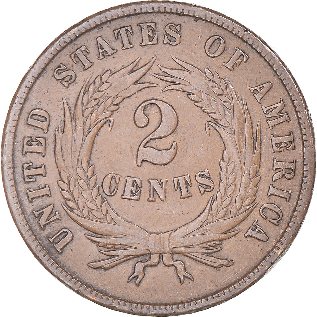Moneta, USA, 2 Cents, 1865, Philadelphia, EF(40-45), Copper-Zinc