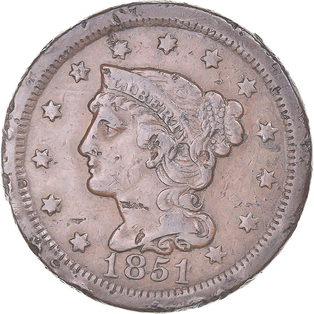 Moneta, USA, Cent, 1851, Philadelphia, EF(40-45), Copper-Zinc