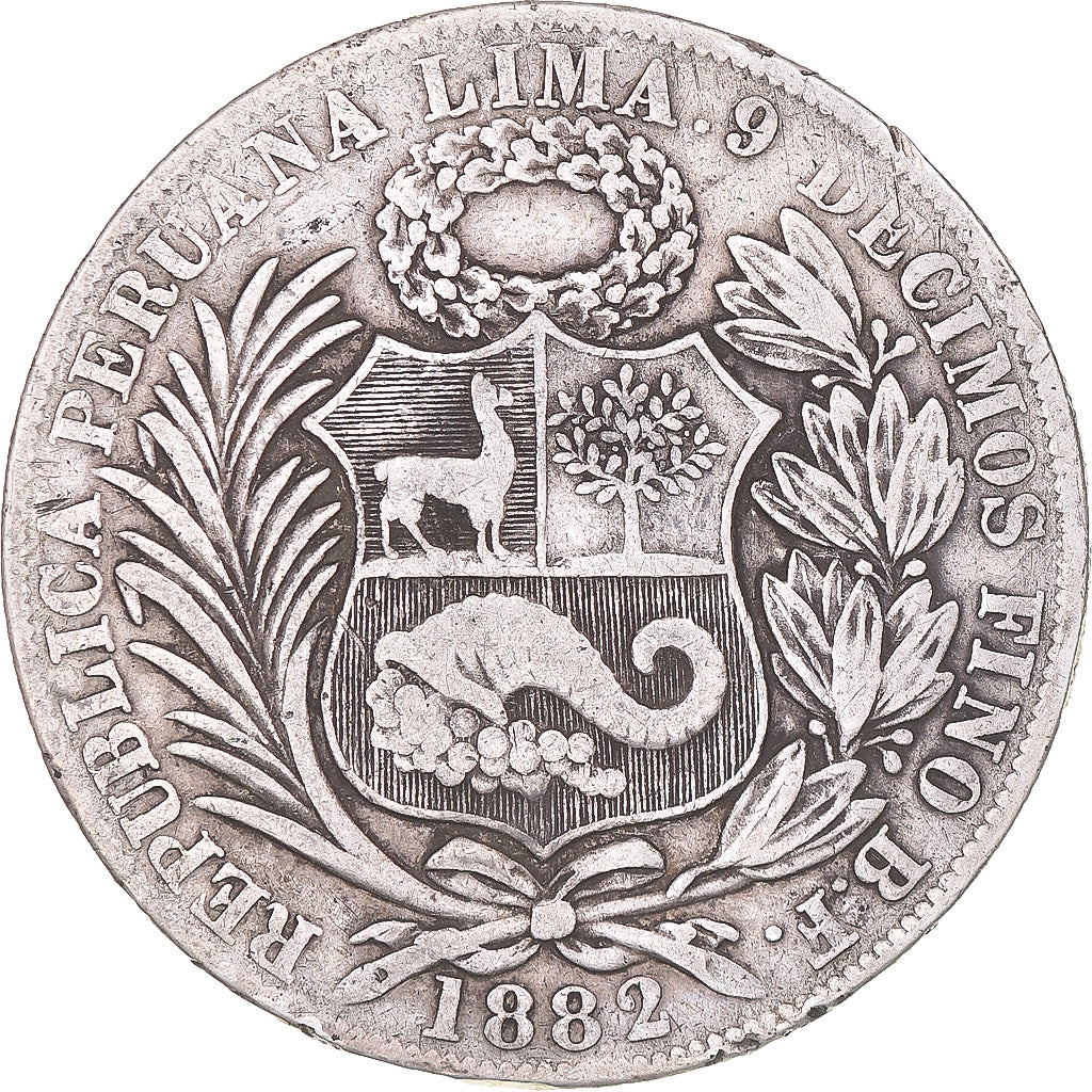 Moneta, Peru, Sol, 1882, VF(30-35), Srebro