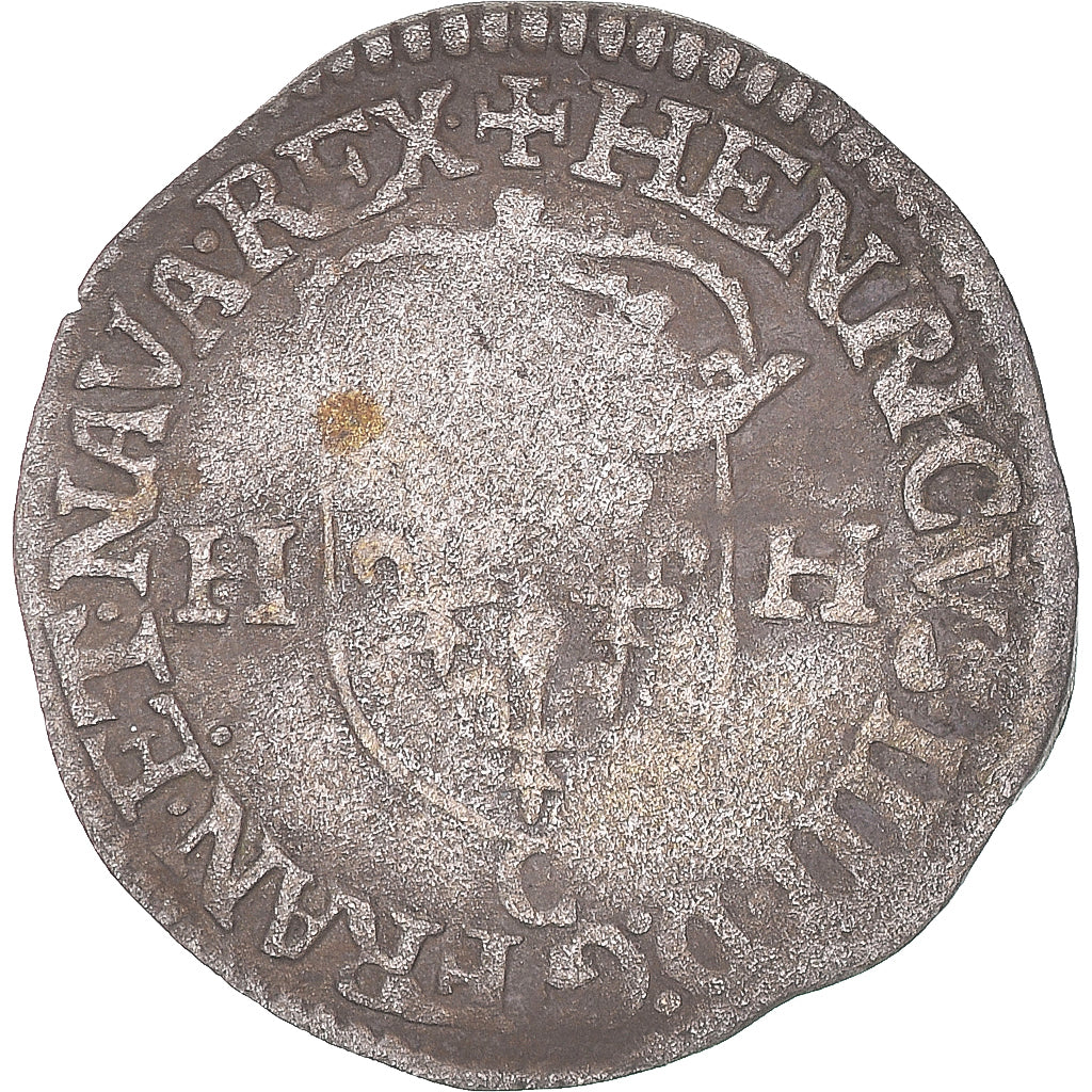 Moeda, França, Henri IV, Douzain aux deux H, 1593, Saint Lô, VF(30-35), Prata