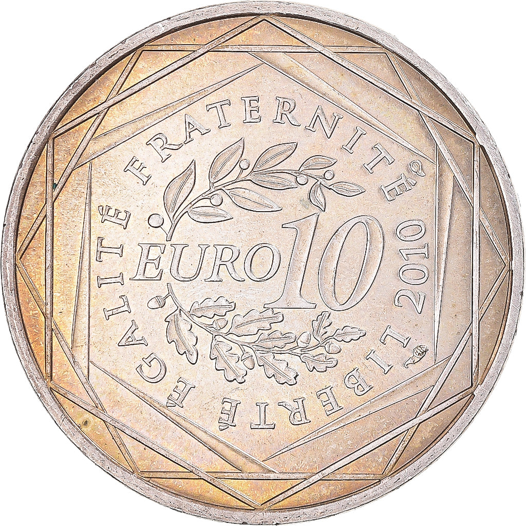 France, 10 Euro, 2010, Paris, Bretagne, AU(55-58), Silver