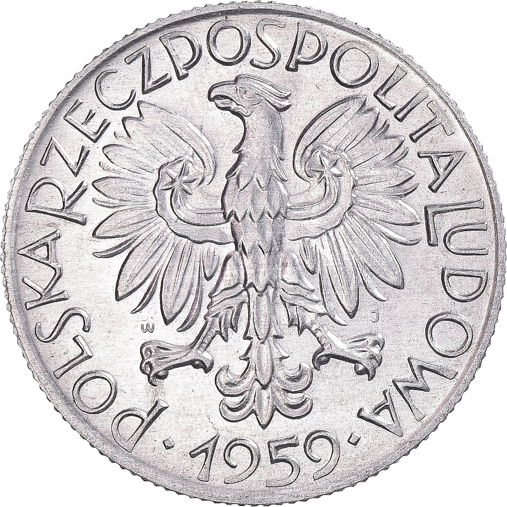 Coin, Poland, 5 Zlotych, 1959, MS(63), Aluminum