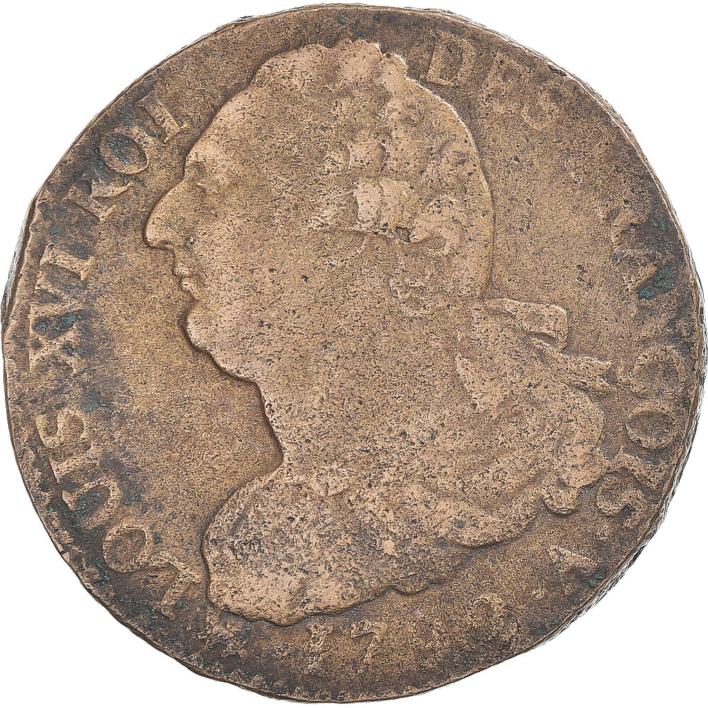 Monnaie, France, Louis XVI, 2 Sols, 1792 / AN 4, Paris, TB, Bronze, Gadoury:25