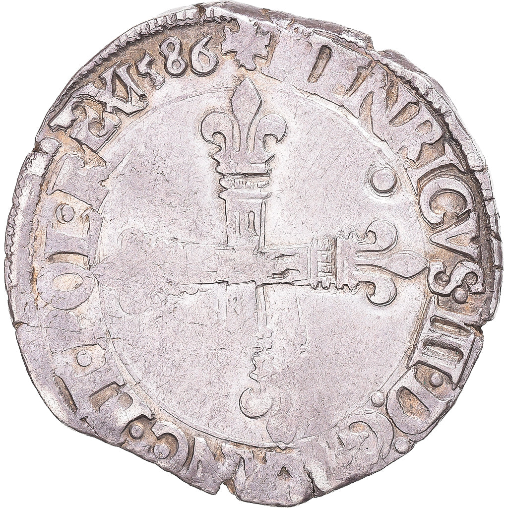 Moneta, Francia, Henri III, 1/4 Ecu, 1586, Nantes, MB+, Argento, Gadoury:494